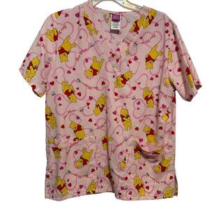 Disney Winnie The Pooh Scrub Top S Pink Pockets